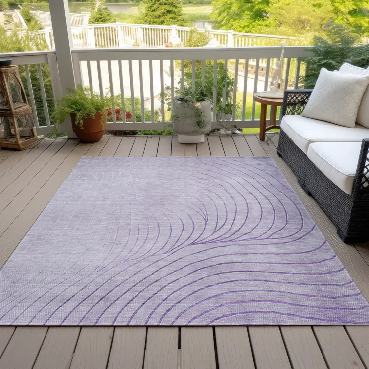 10' X 14' Lavender And Silver Abstract Washable Indoor Outdoor Area Rug