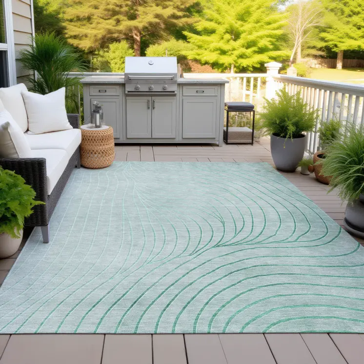 3' X 5' Mint Green And Silver Abstract Washable Indoor Outdoor Area Rug