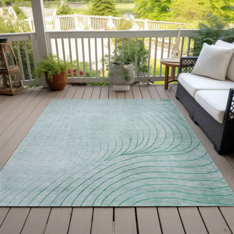 3' X 5' Mint Green And Silver Abstract Washable Indoor Outdoor Area Rug