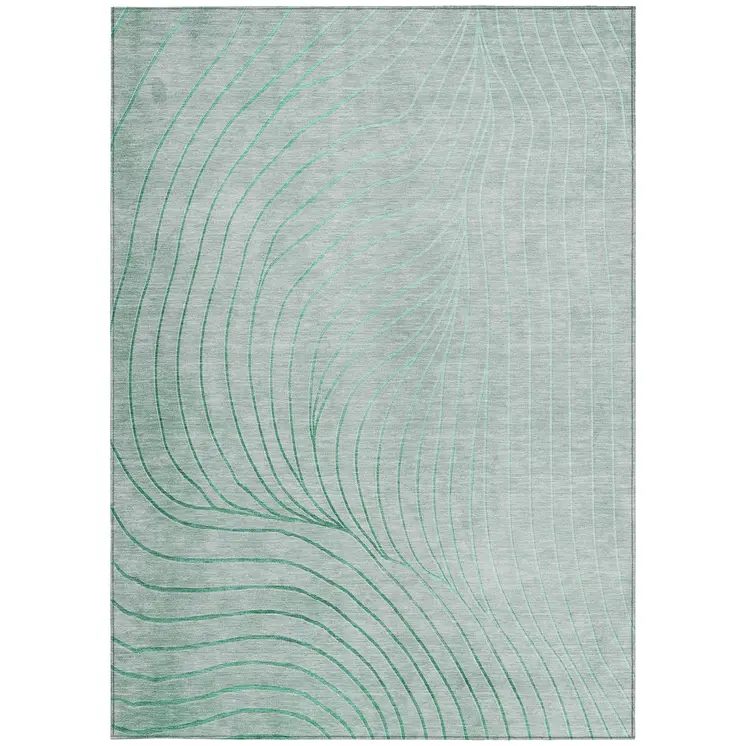 5' X 8' Mint Green And Silver Abstract Washable Indoor Outdoor Area Rug