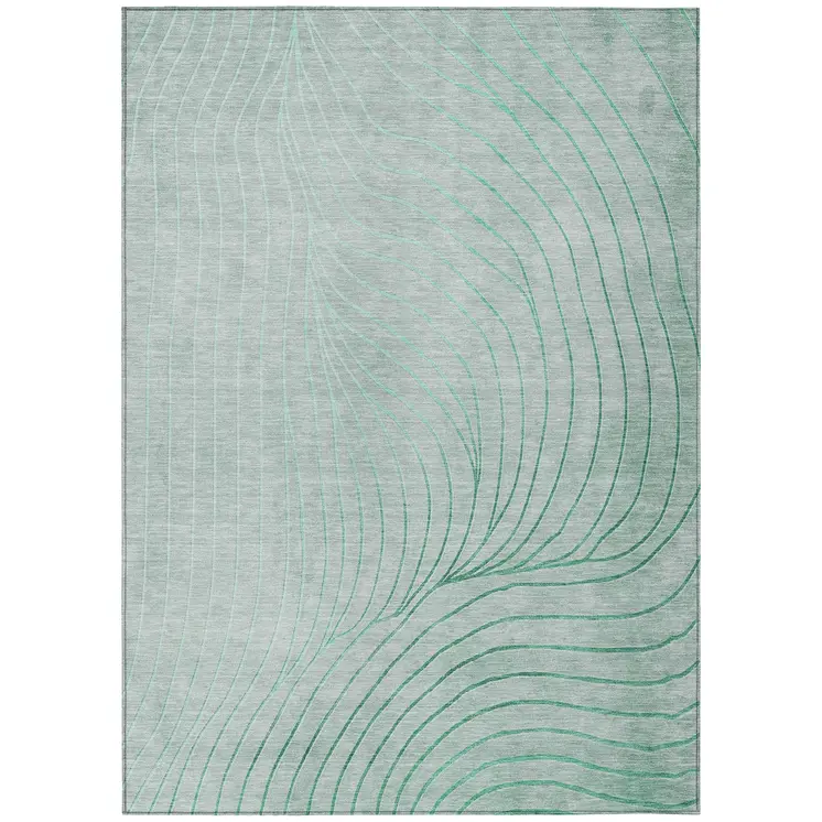 5' X 8' Mint Green And Silver Abstract Washable Indoor Outdoor Area Rug