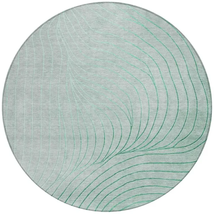 8' Mint Green And Silver Round Abstract Washable Indoor Outdoor Area Rug