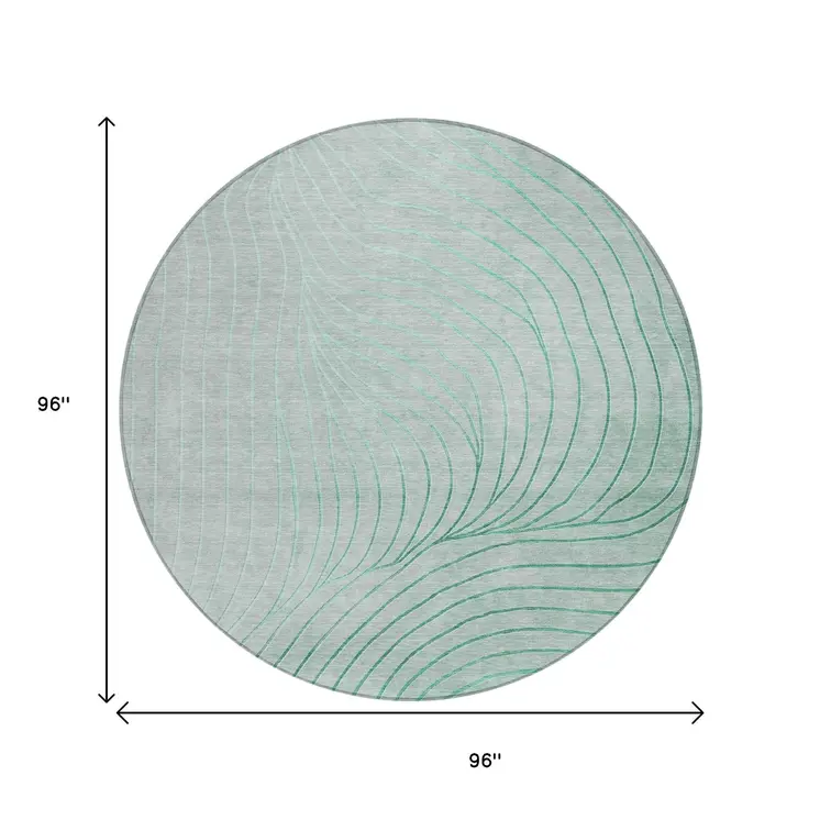 8' Mint Green And Silver Round Abstract Washable Indoor Outdoor Area Rug