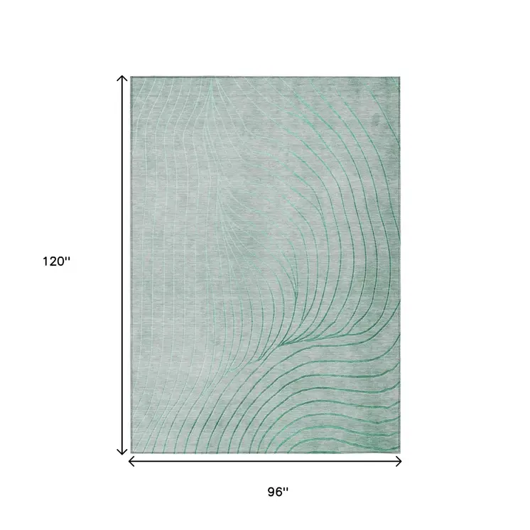8' X 10' Mint Green And Silver Abstract Washable Indoor Outdoor Area Rug