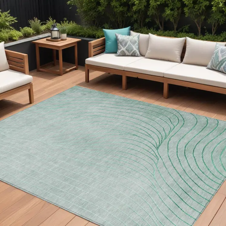 8' X 10' Mint Green And Silver Abstract Washable Indoor Outdoor Area Rug
