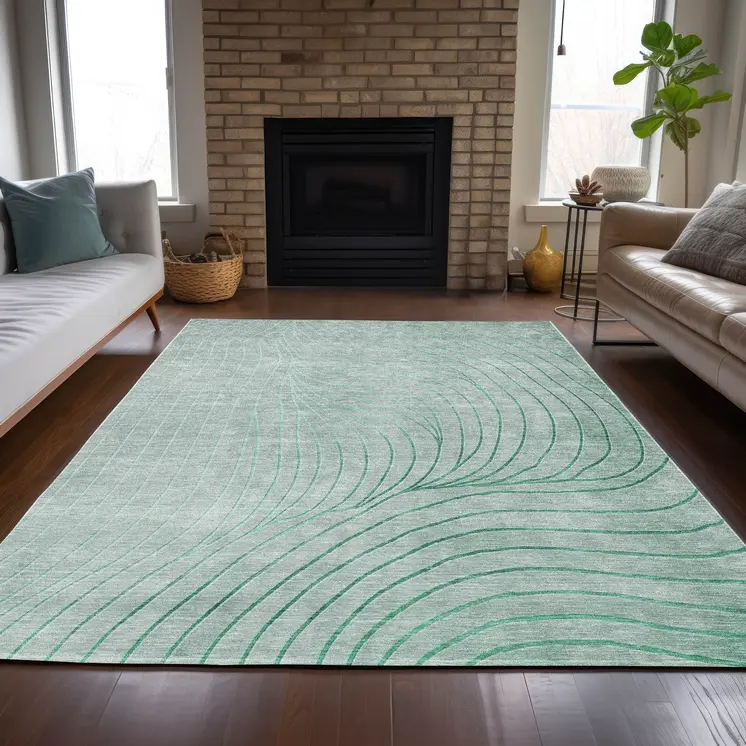 9' X 12' Mint Green And Silver Abstract Washable Indoor Outdoor Area Rug