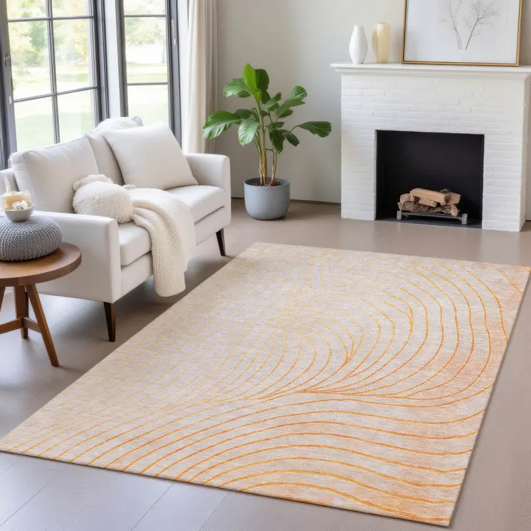 3' X 5' Orange And Silver Abstract Washable Indoor Outdoor Area Rug