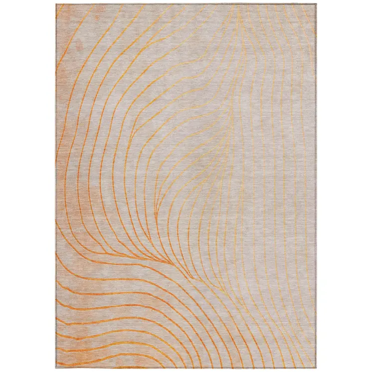 5' X 8' Orange And Silver Abstract Washable Indoor Outdoor Area Rug