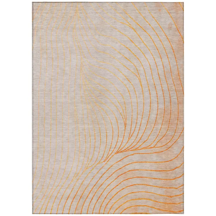 5' X 8' Orange And Silver Abstract Washable Indoor Outdoor Area Rug