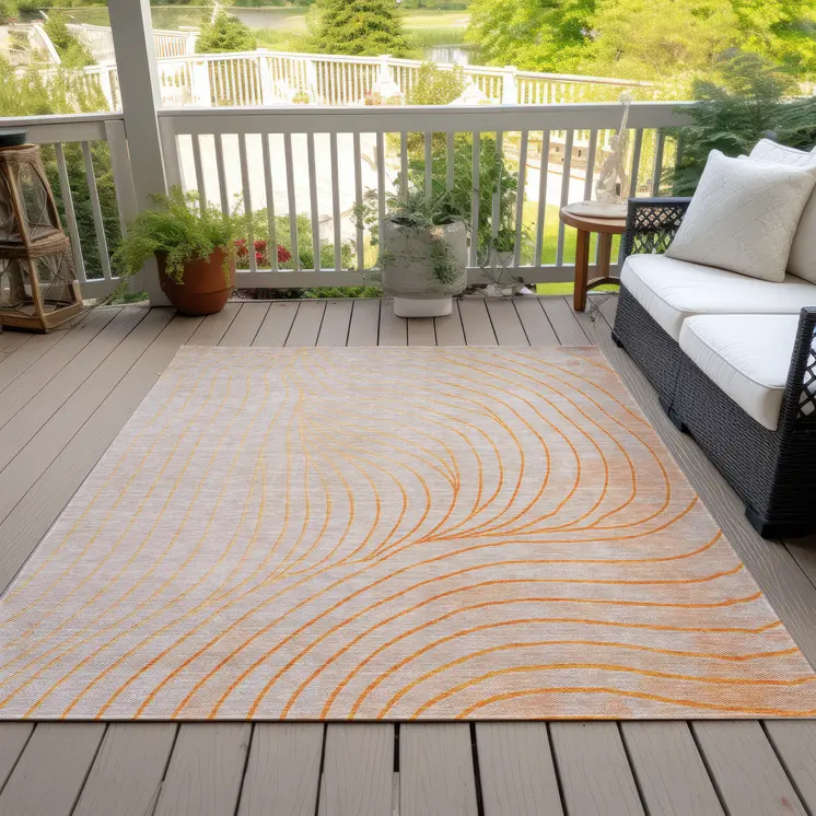 8' X 10' Orange And Silver Abstract Washable Indoor Outdoor Area Rug