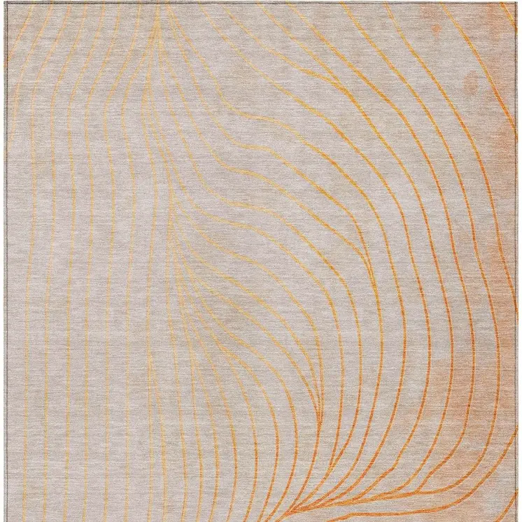 9' X 12' Orange And Silver Abstract Washable Indoor Outdoor Area Rug