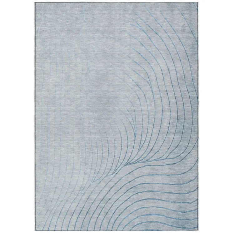 5' X 8' Sky Blue And Silver Abstract Washable Indoor Outdoor Area Rug