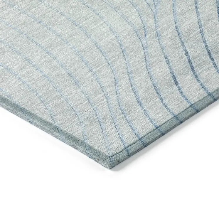 5' X 8' Sky Blue And Silver Abstract Washable Indoor Outdoor Area Rug