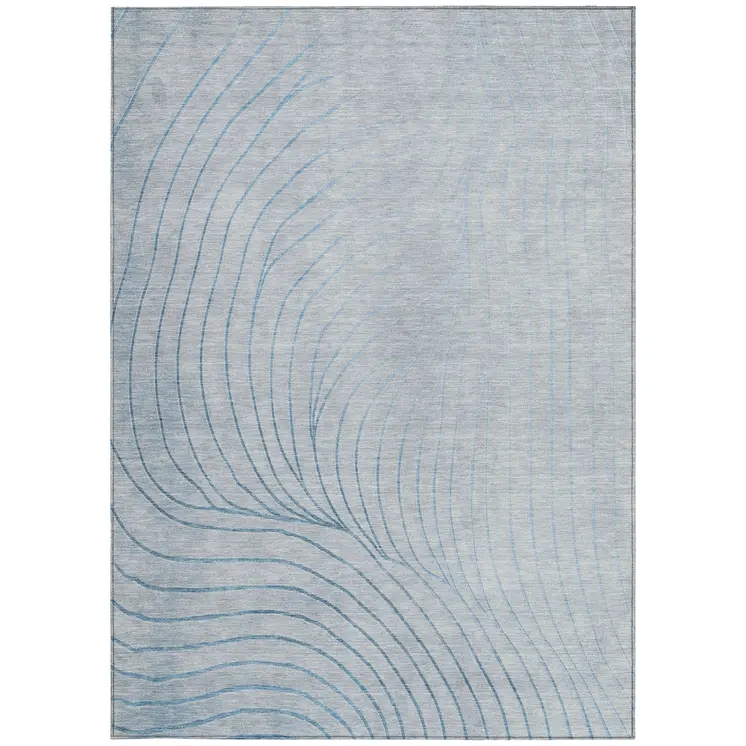 8' X 10' Sky Blue And Silver Abstract Washable Indoor Outdoor Area Rug