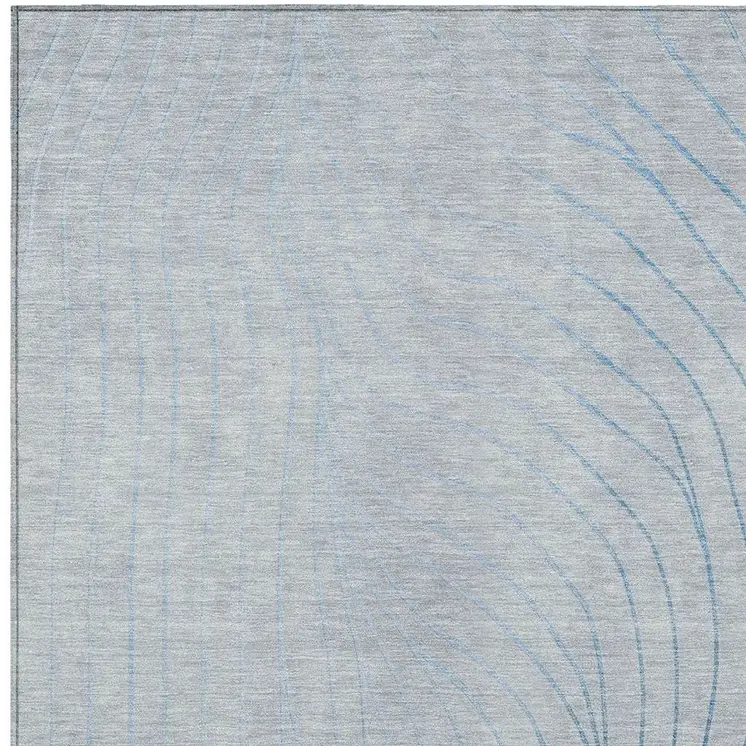 8' X 10' Sky Blue And Silver Abstract Washable Indoor Outdoor Area Rug