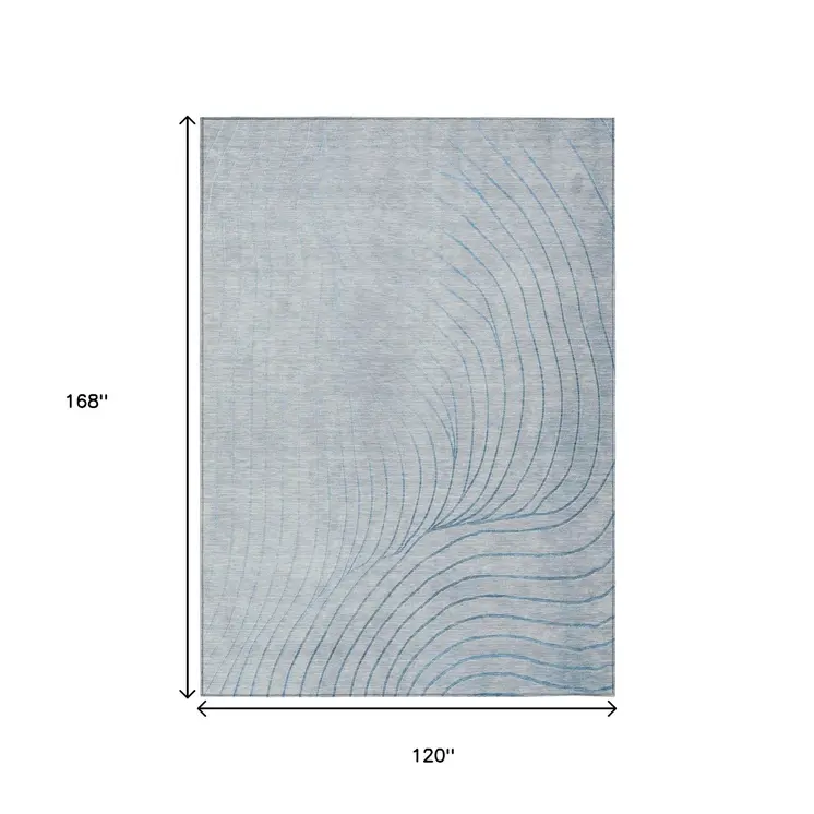 10' X 14' Sky Blue And Silver Abstract Washable Indoor Outdoor Area Rug
