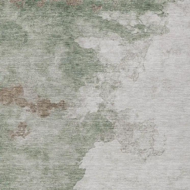 3' X 5' Artichoke Green And Linen Abstract Washable Indoor Outdoor Area Rug