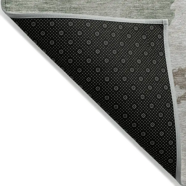 5' X 8' Artichoke Green And Linen Abstract Washable Indoor Outdoor Area Rug