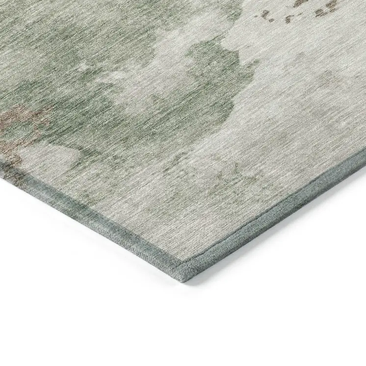 9' X 12' Artichoke Green And Linen Abstract Washable Indoor Outdoor Area Rug