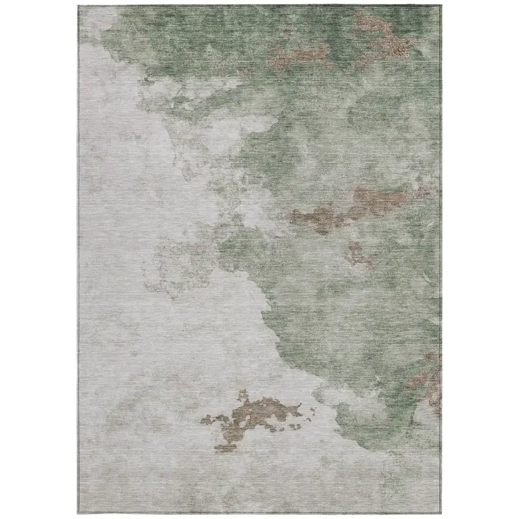 10' X 14' Artichoke Green And Linen Abstract Washable Indoor Outdoor Area Rug