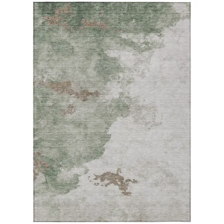 10' X 14' Artichoke Green And Linen Abstract Washable Indoor Outdoor Area Rug