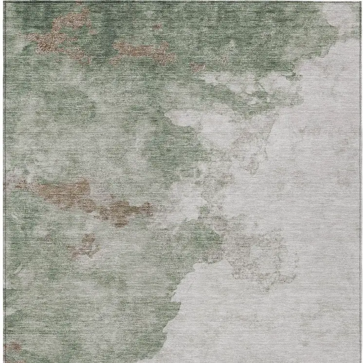 10' X 14' Artichoke Green And Linen Abstract Washable Indoor Outdoor Area Rug