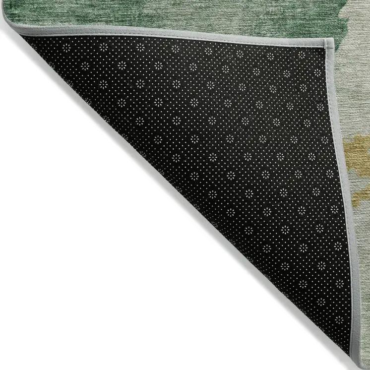 3' X 5' Emerald And Gold Abstract Washable Indoor Outdoor Area Rug