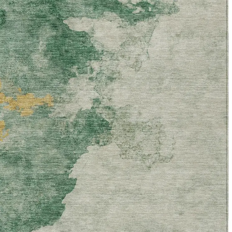 3' X 5' Emerald And Gold Abstract Washable Indoor Outdoor Area Rug
