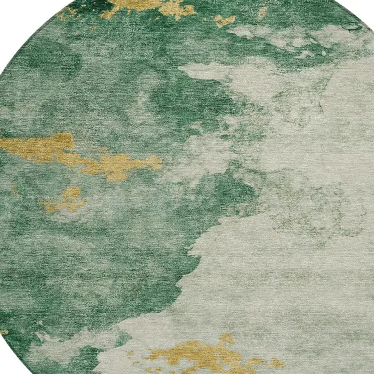 8' Emerald And Gold Round Abstract Washable Indoor Outdoor Area Rug