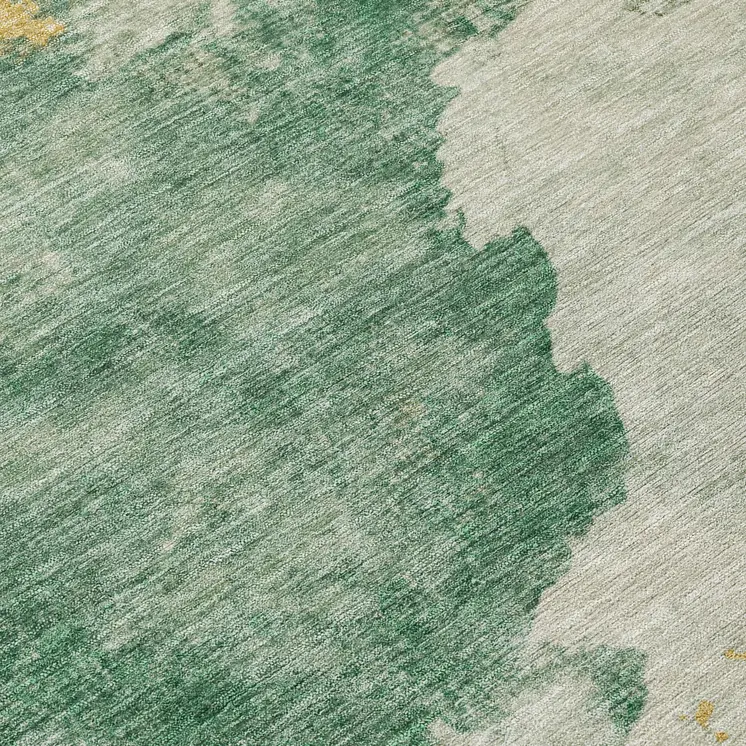 8' Emerald And Gold Round Abstract Washable Indoor Outdoor Area Rug