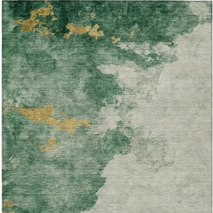 8' X 10' Emerald And Gold Abstract Washable Indoor Outdoor Area Rug