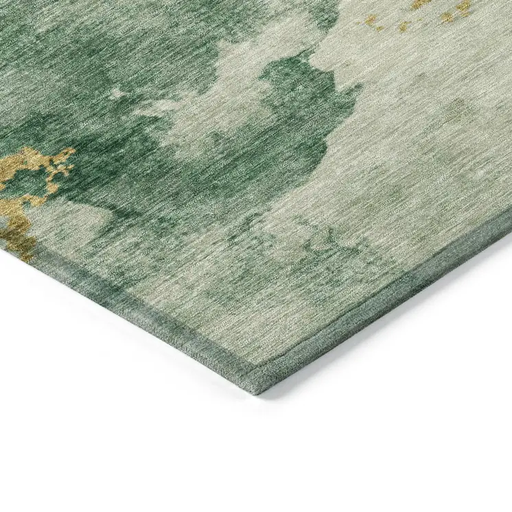 10' X 14' Emerald And Gold Abstract Washable Indoor Outdoor Area Rug