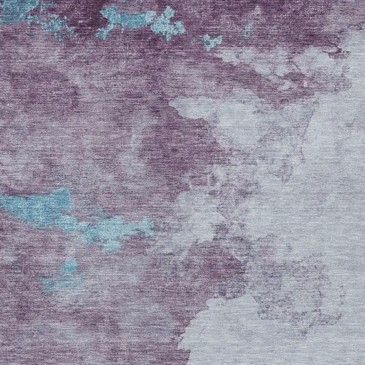 3' X 5' Lavender And Teal Blue Abstract Washable Indoor Outdoor Area Rug