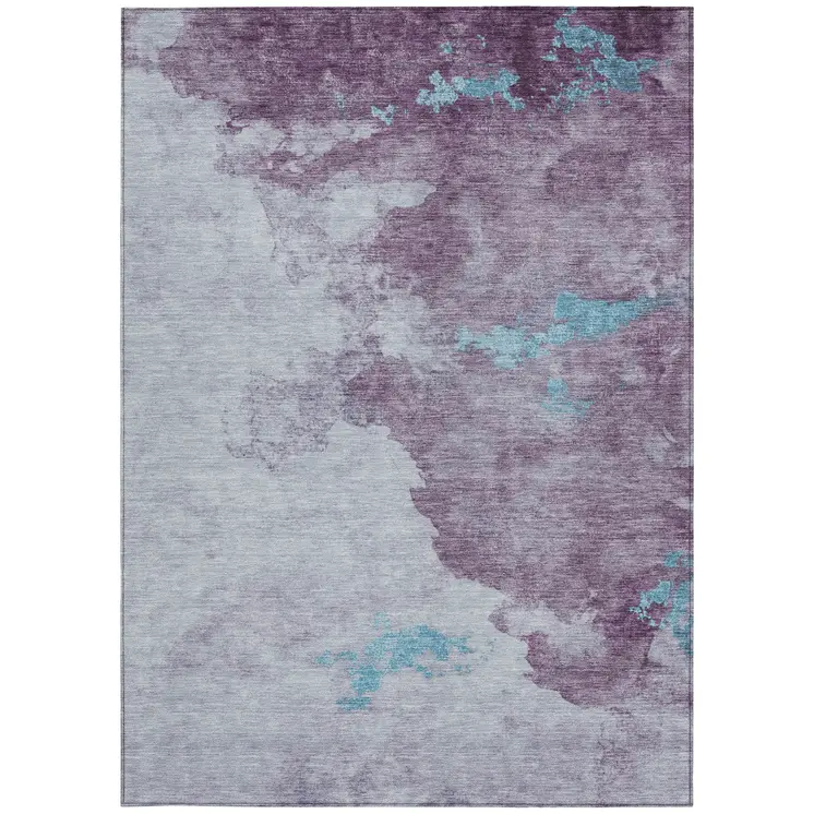 5' X 8' Lavender And Teal Blue Abstract Washable Indoor Outdoor Area Rug