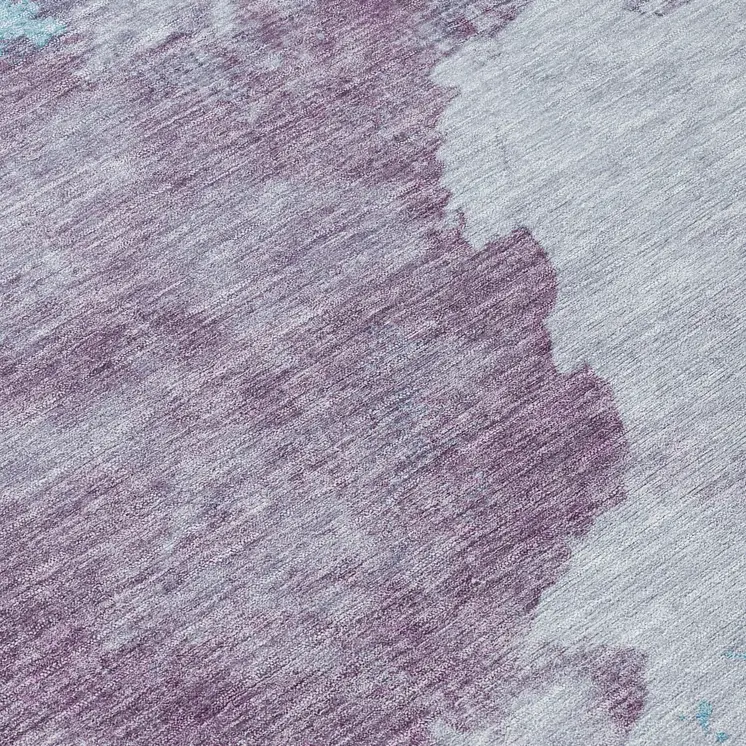 8' Lavender And Teal Blue Round Abstract Washable Indoor Outdoor Area Rug