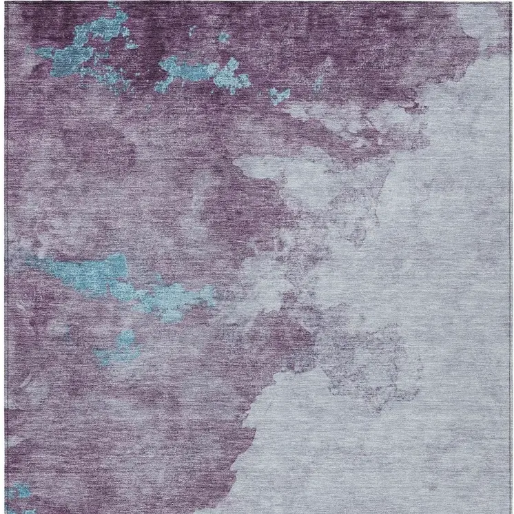 8' X 10' Lavender And Teal Blue Abstract Washable Indoor Outdoor Area Rug