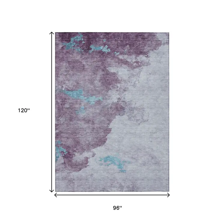 8' X 10' Lavender And Teal Blue Abstract Washable Indoor Outdoor Area Rug
