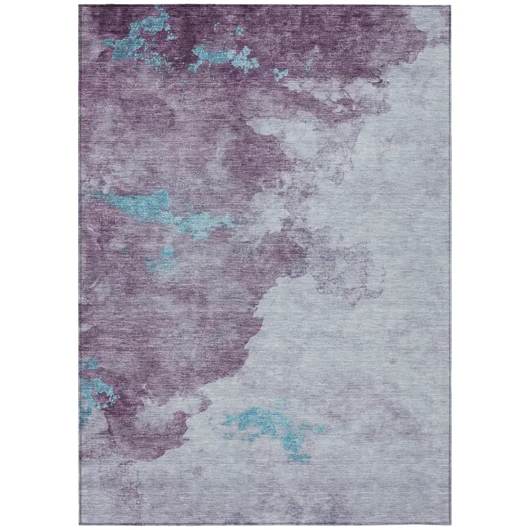 8' X 10' Lavender And Teal Blue Abstract Washable Indoor Outdoor Area Rug