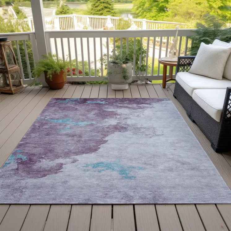9' X 12' Lavender And Teal Blue Abstract Washable Indoor Outdoor Area Rug