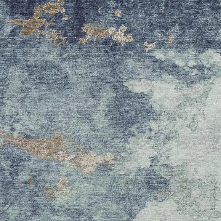 3' X 5' Pale Aqua And Taupe Abstract Washable Indoor Outdoor Area Rug