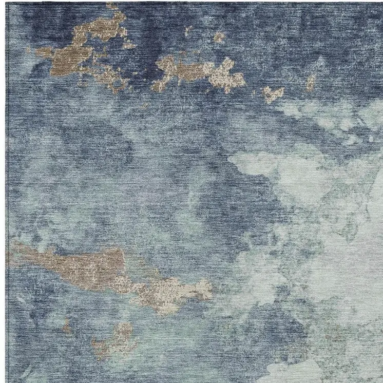 5' X 8' Pale Aqua And Taupe Abstract Washable Indoor Outdoor Area Rug