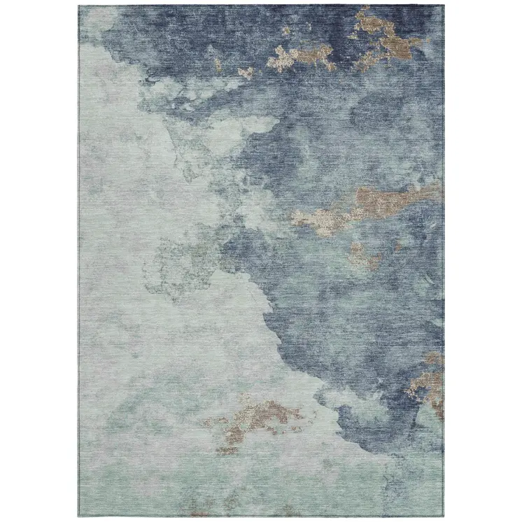 8' X 10' Pale Aqua And Taupe Abstract Washable Indoor Outdoor Area Rug