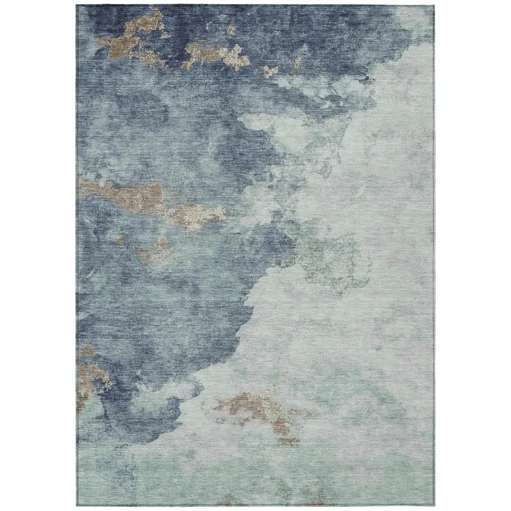 8' X 10' Pale Aqua And Taupe Abstract Washable Indoor Outdoor Area Rug