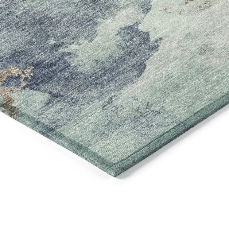 8' X 10' Pale Aqua And Taupe Abstract Washable Indoor Outdoor Area Rug