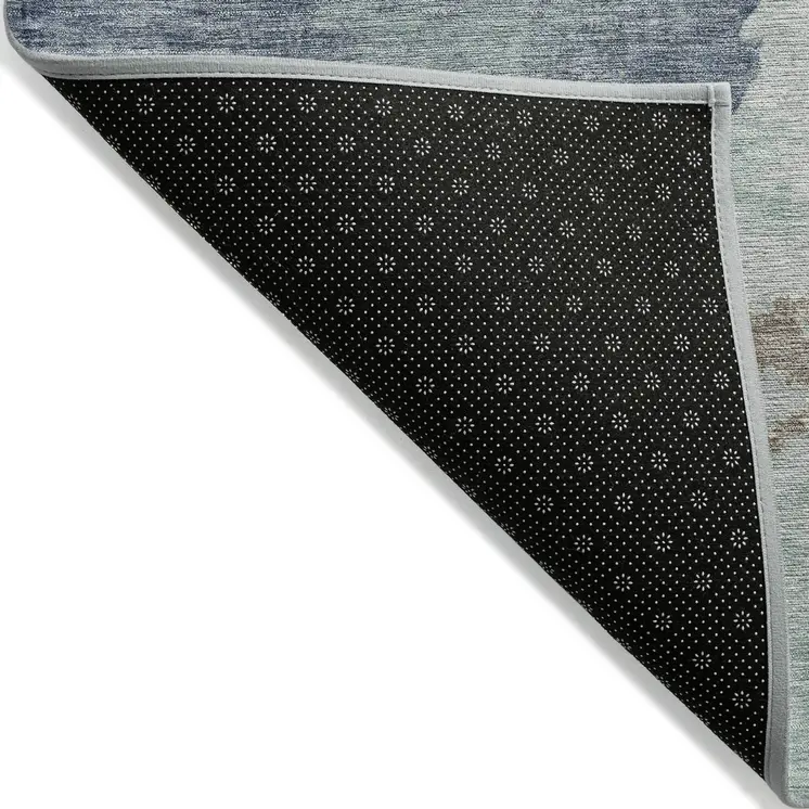 9' X 12' Pale Aqua And Taupe Abstract Washable Indoor Outdoor Area Rug