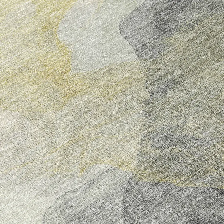 3' X 5' Beige And Gold Abstract Washable Indoor Outdoor Area Rug