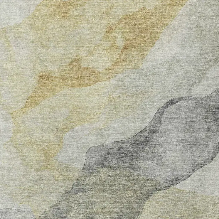 9' X 12' Beige And Gold Abstract Washable Indoor Outdoor Area Rug
