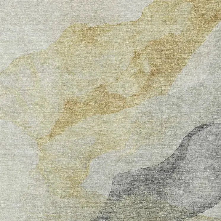 10' X 14' Beige And Gold Abstract Washable Indoor Outdoor Area Rug