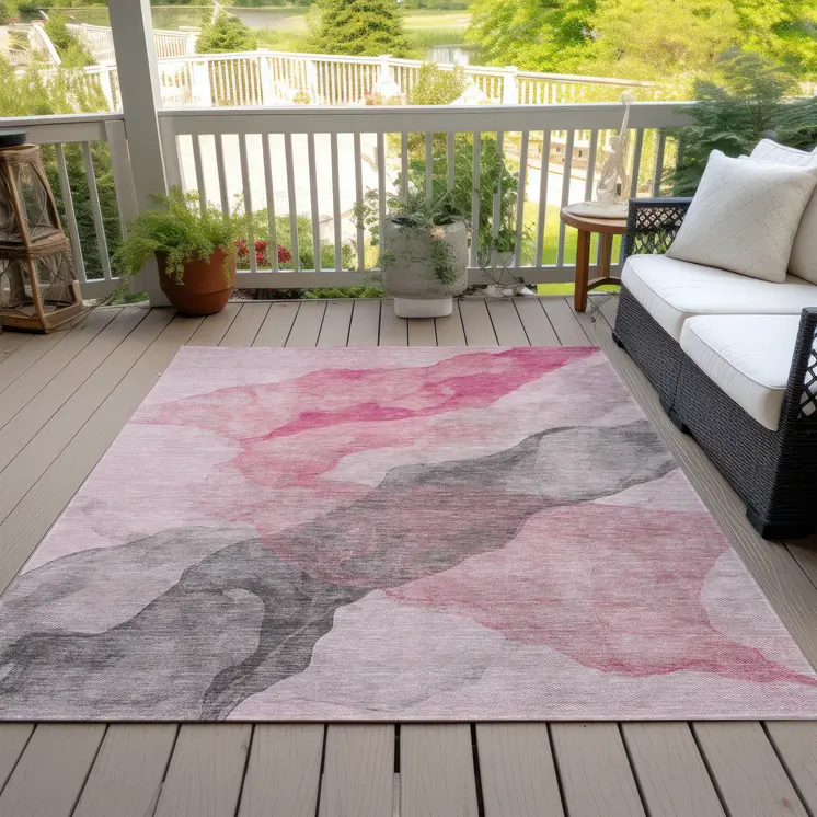 5' X 8' Blush And Gray Abstract Washable Indoor Outdoor Area Rug