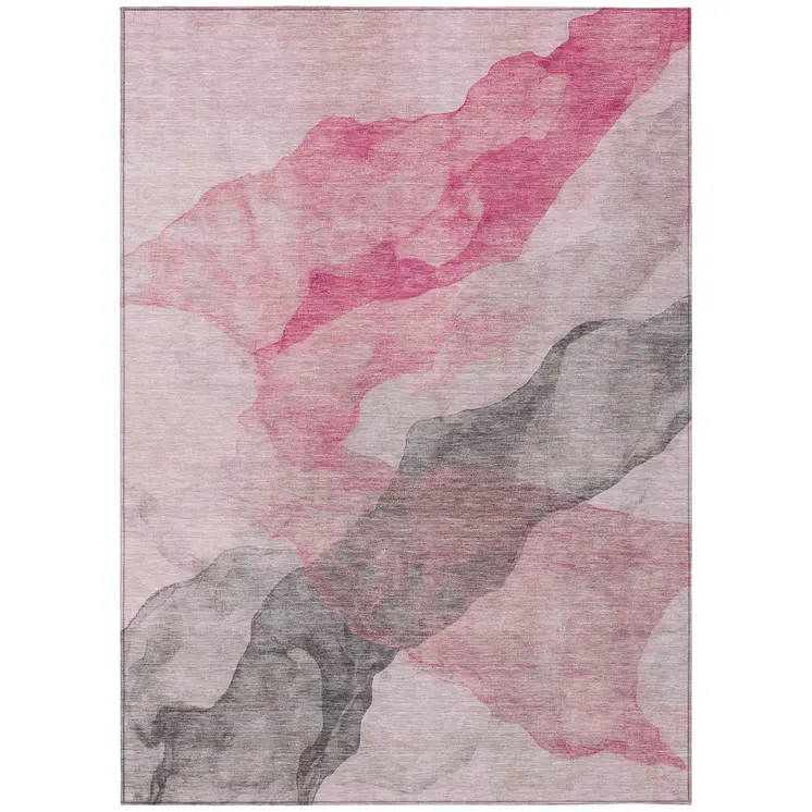 8' X 10' Blush And Gray Abstract Washable Indoor Outdoor Area Rug